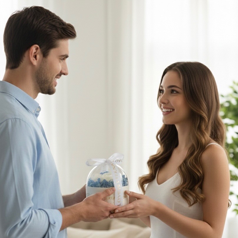 Acrylic Gift Box With Preserved Peony And Hydrangea