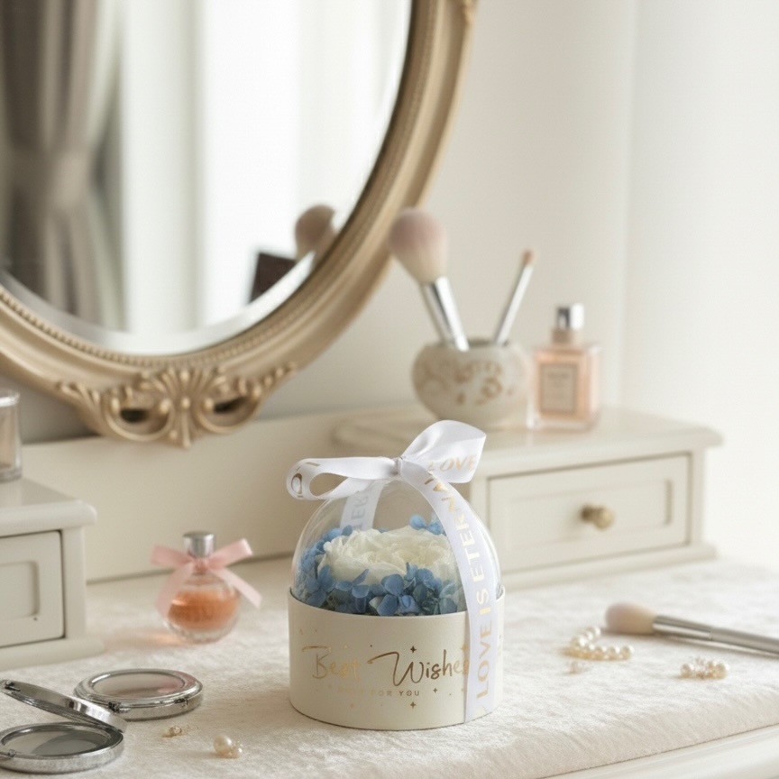 Acrylic Gift Box With Preserved Peony And Hydrangea