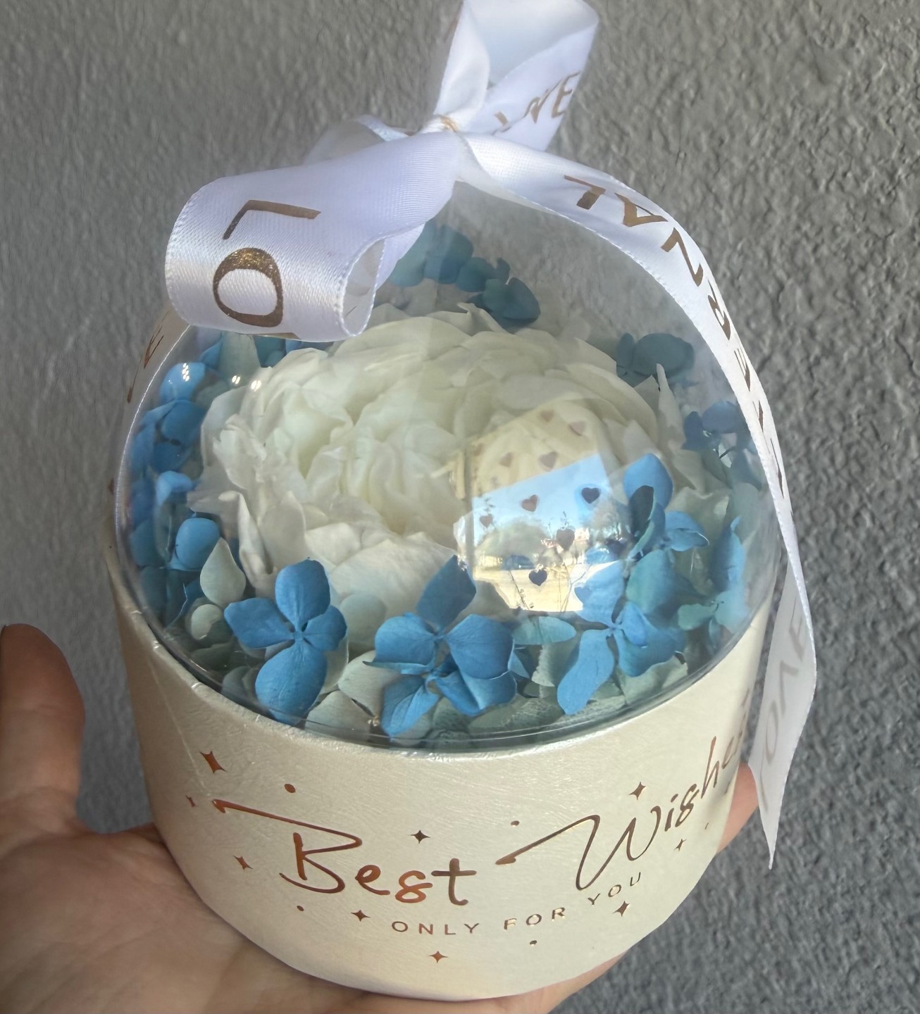 Acrylic Gift Box With Preserved Peony And Hydrangea