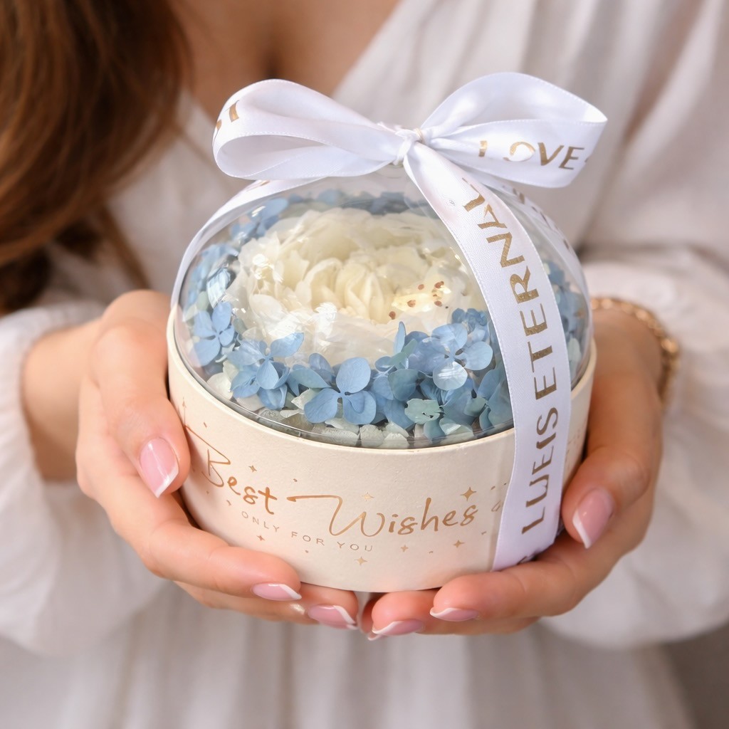 Acrylic Gift Box With Preserved Peony And Hydrangea
