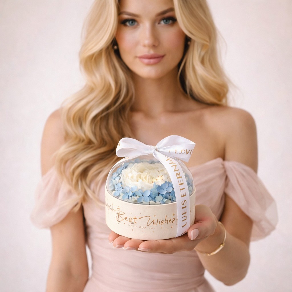 Acrylic Gift Box With Preserved Peony And Hydrangea