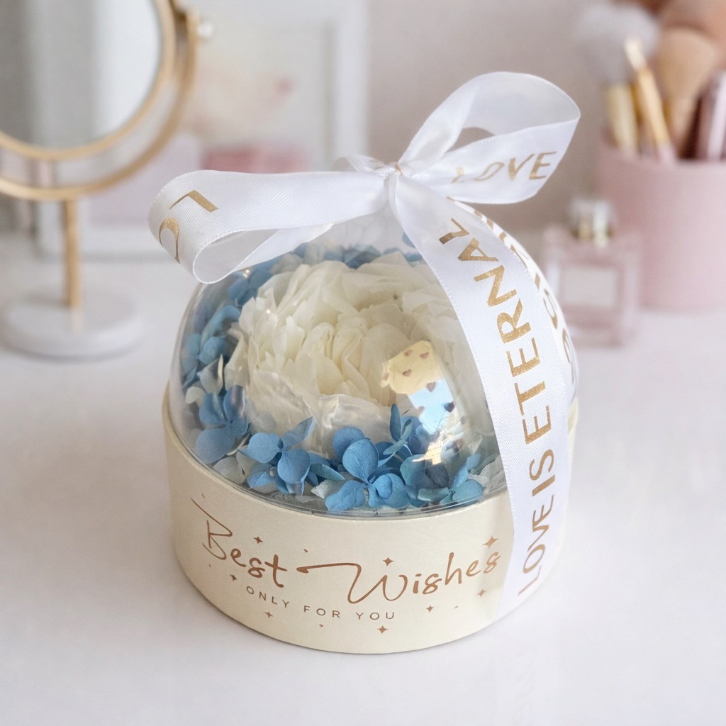 Acrylic Gift Box With Preserved Peony And Hydrangea