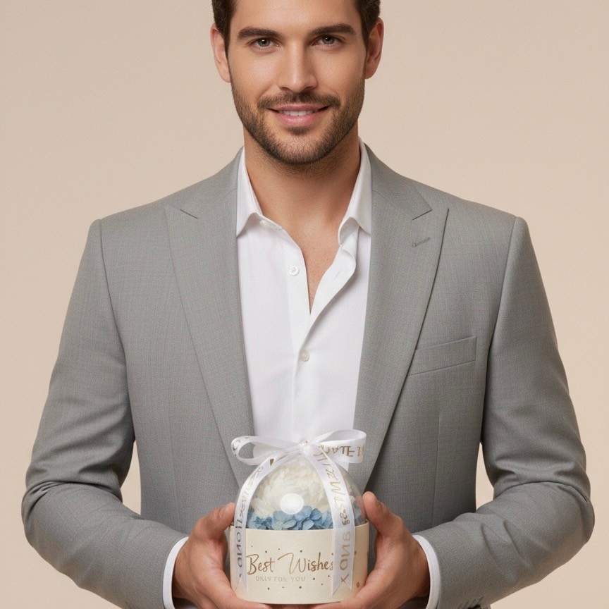 Acrylic Gift Box With Preserved Peony And Hydrangea