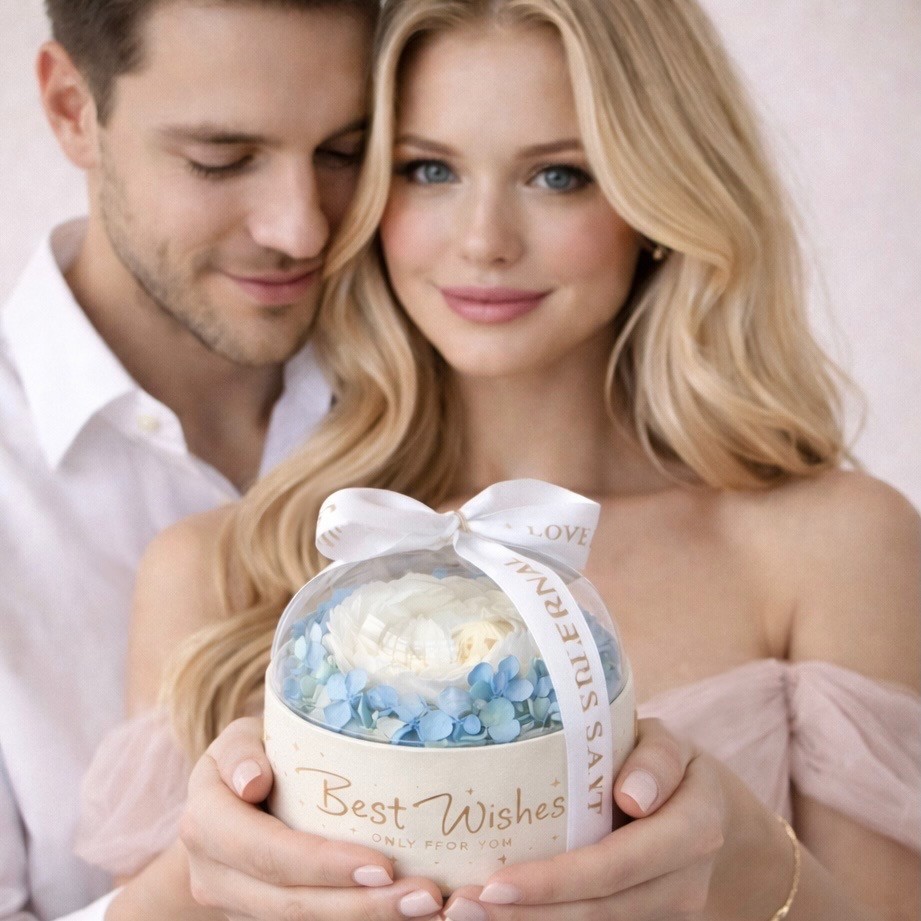 Acrylic Gift Box With Preserved Peony And Hydrangea