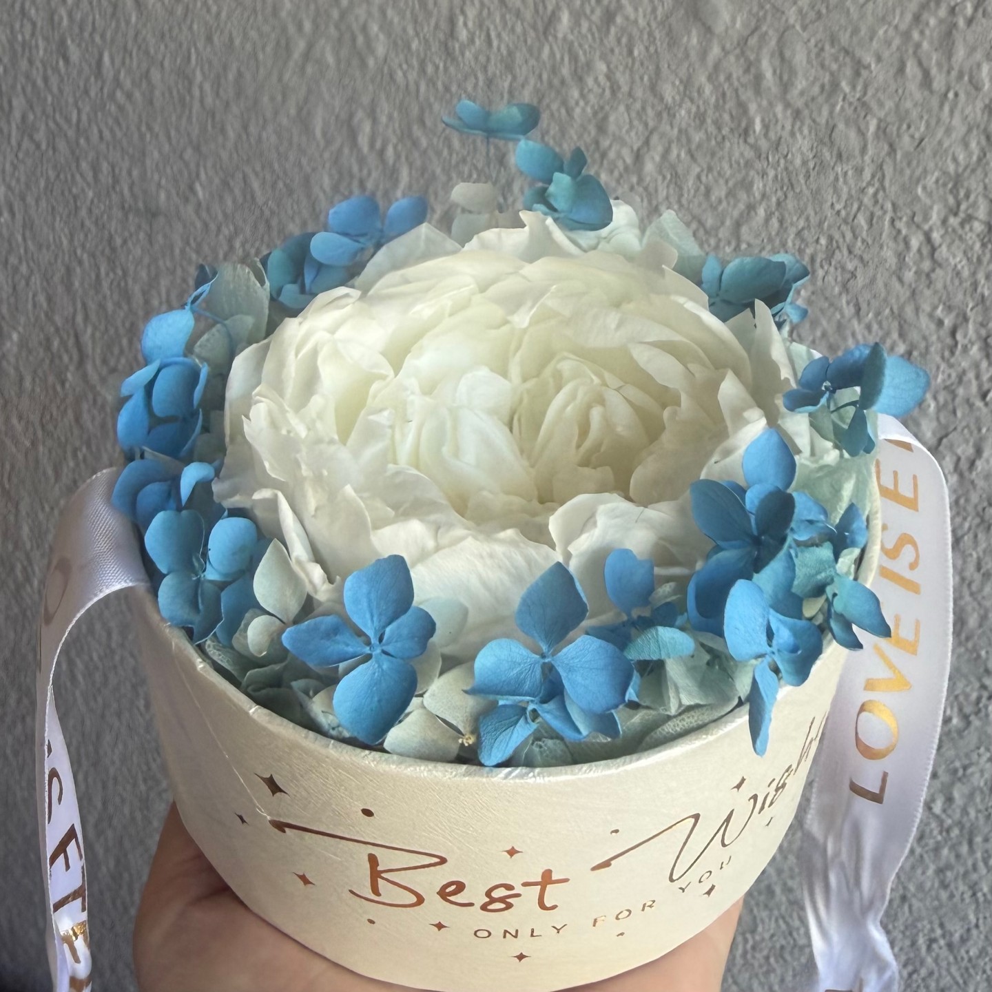 Acrylic Gift Box With Preserved Peony And Hydrangea