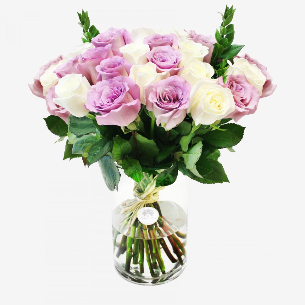25 White And Purple Roses Bouquet