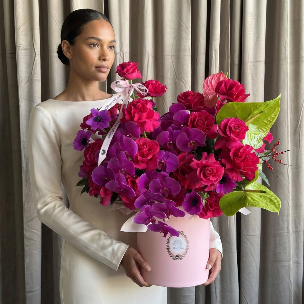 Velvet Desire Box – Roses, Orchids, Anthuriums & Anemones