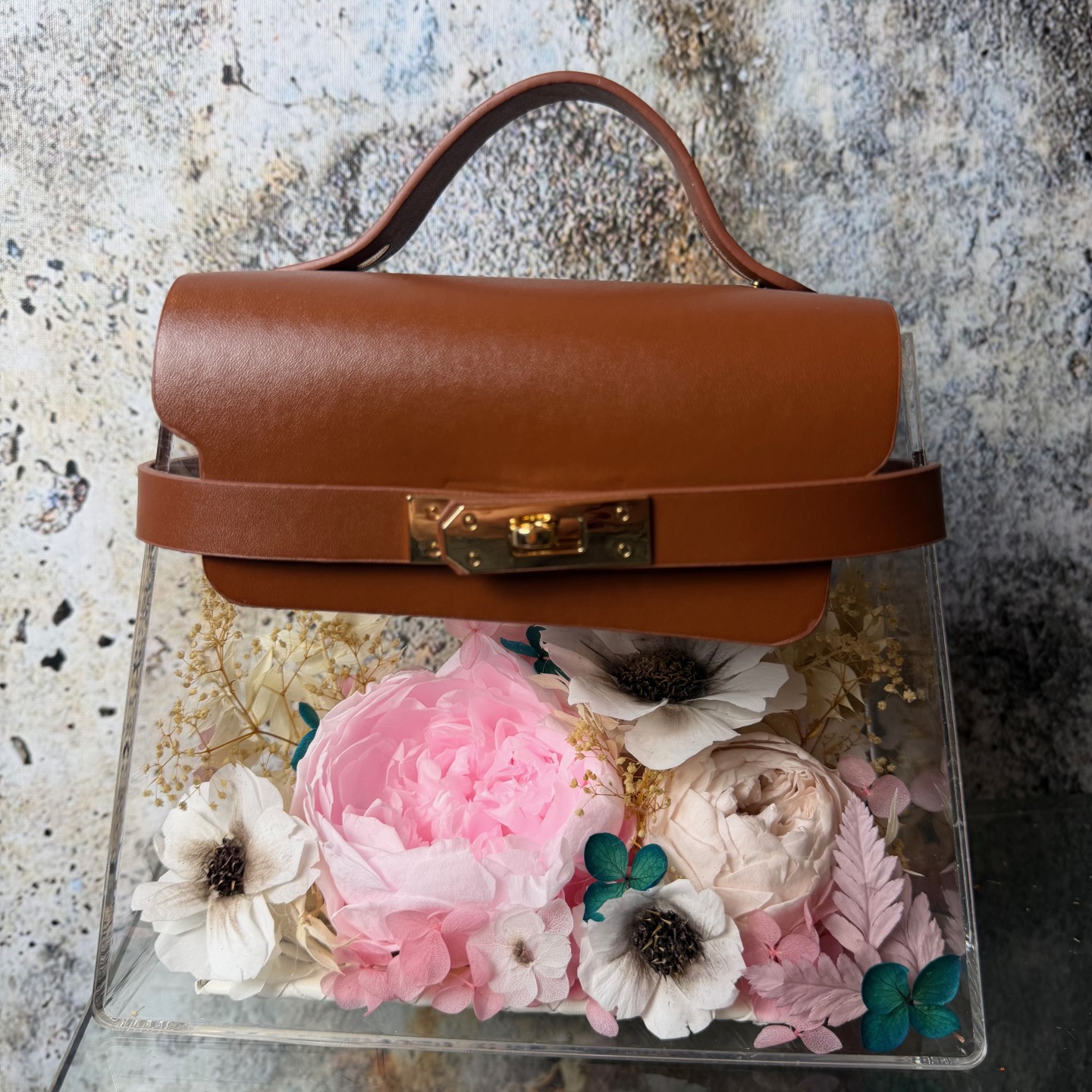 Pink Preserved Peony Flower Handbag