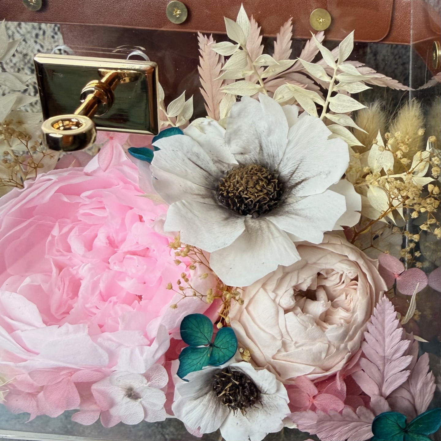 Pink Preserved Peony Flower Handbag