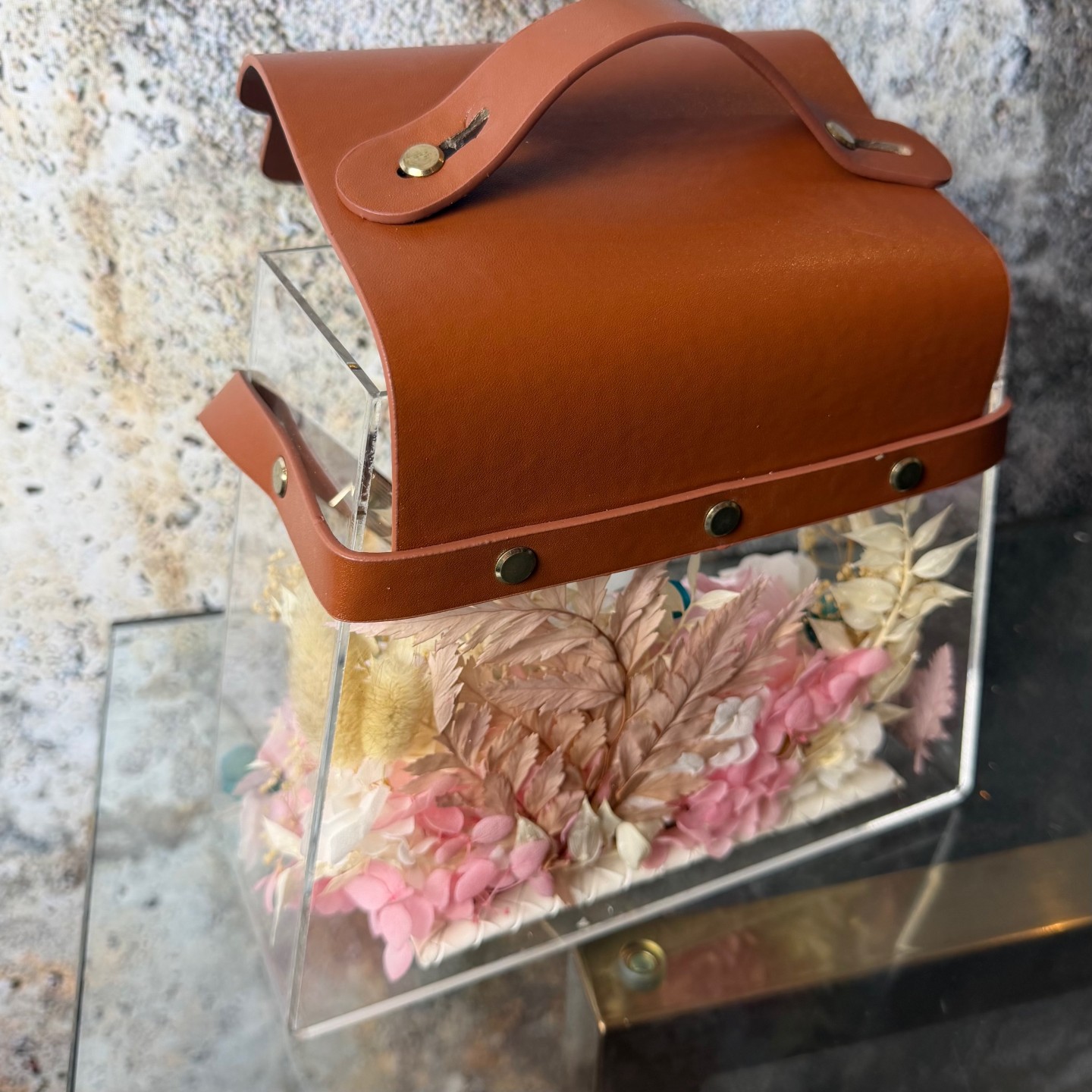 Pink Preserved Peony Flower Handbag