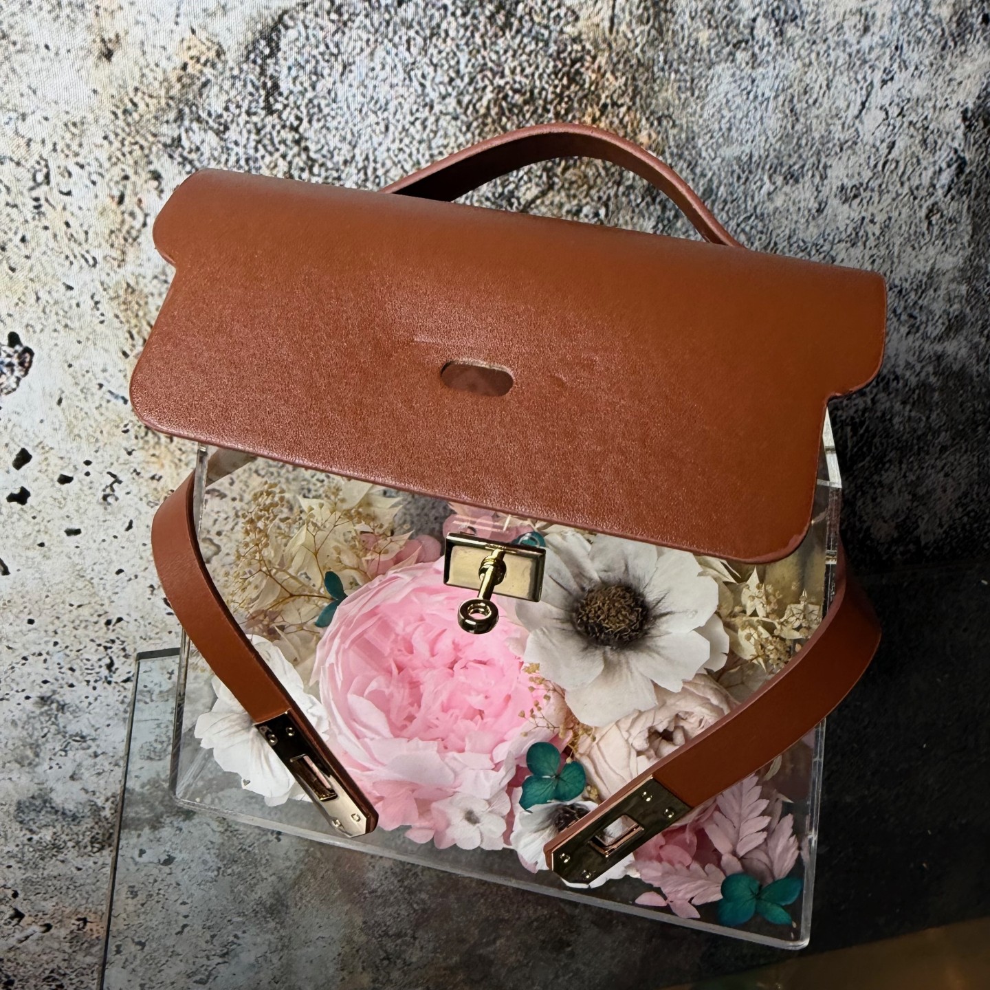 Pink Preserved Peony Flower Handbag