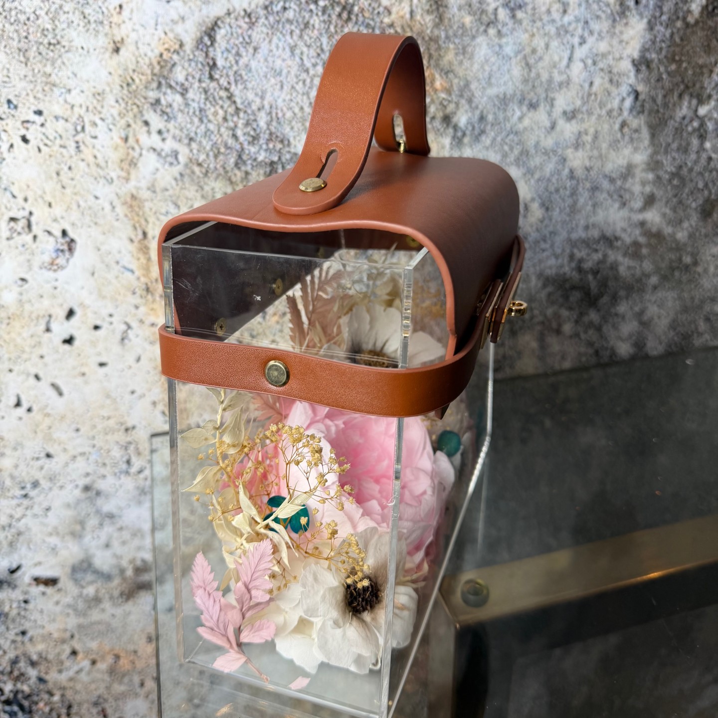 Pink Preserved Peony Flower Handbag