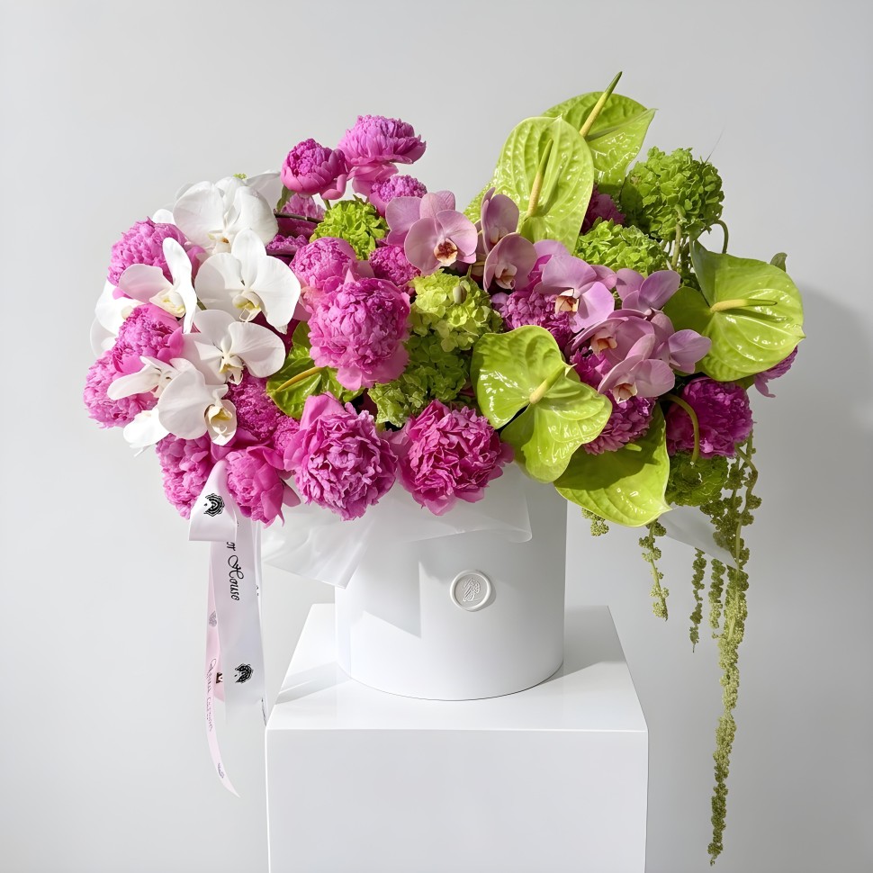 Blush Royale Box – Peonies, Orchids, Anthuriums & Viburnum