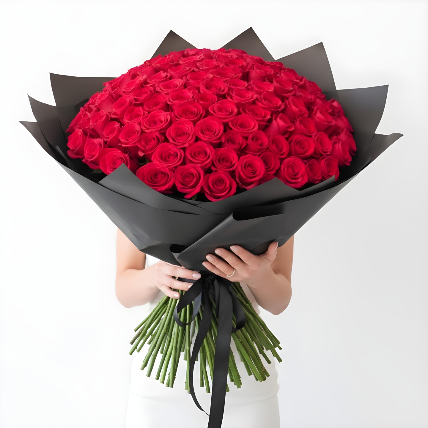 150 Roses Hand-Tied Bouquet (Red, Hot Pink, Light Pink, White)