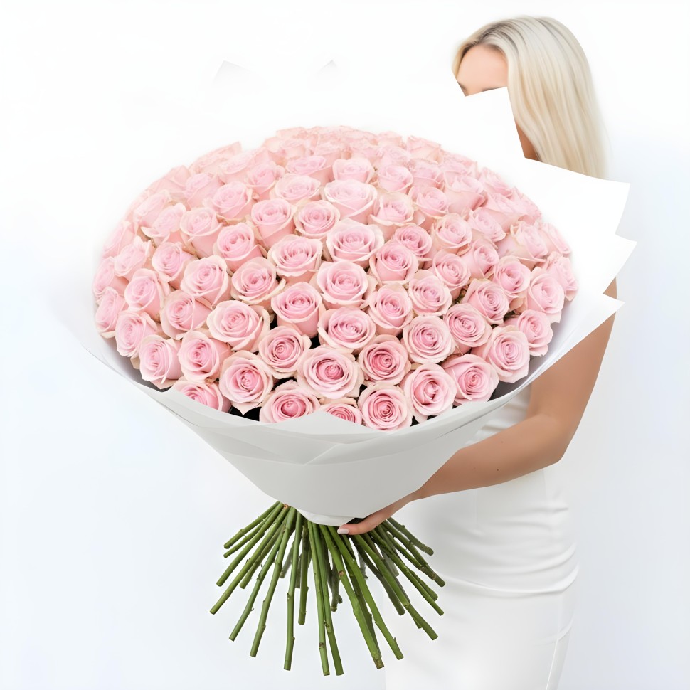 150 Light Pink Roses 150 Roses Hand-Tied Bouquet (Red, Hot Pink, Light Pink, White)