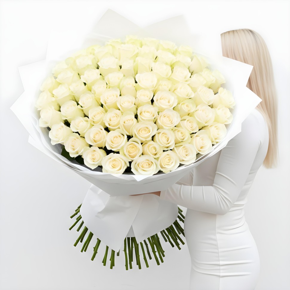 150 White Roses 150 Roses Hand-Tied Bouquet (Red, Hot Pink, Light Pink, White)