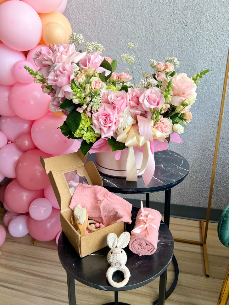 Welcome Baby Girl Flower Box With Gift 