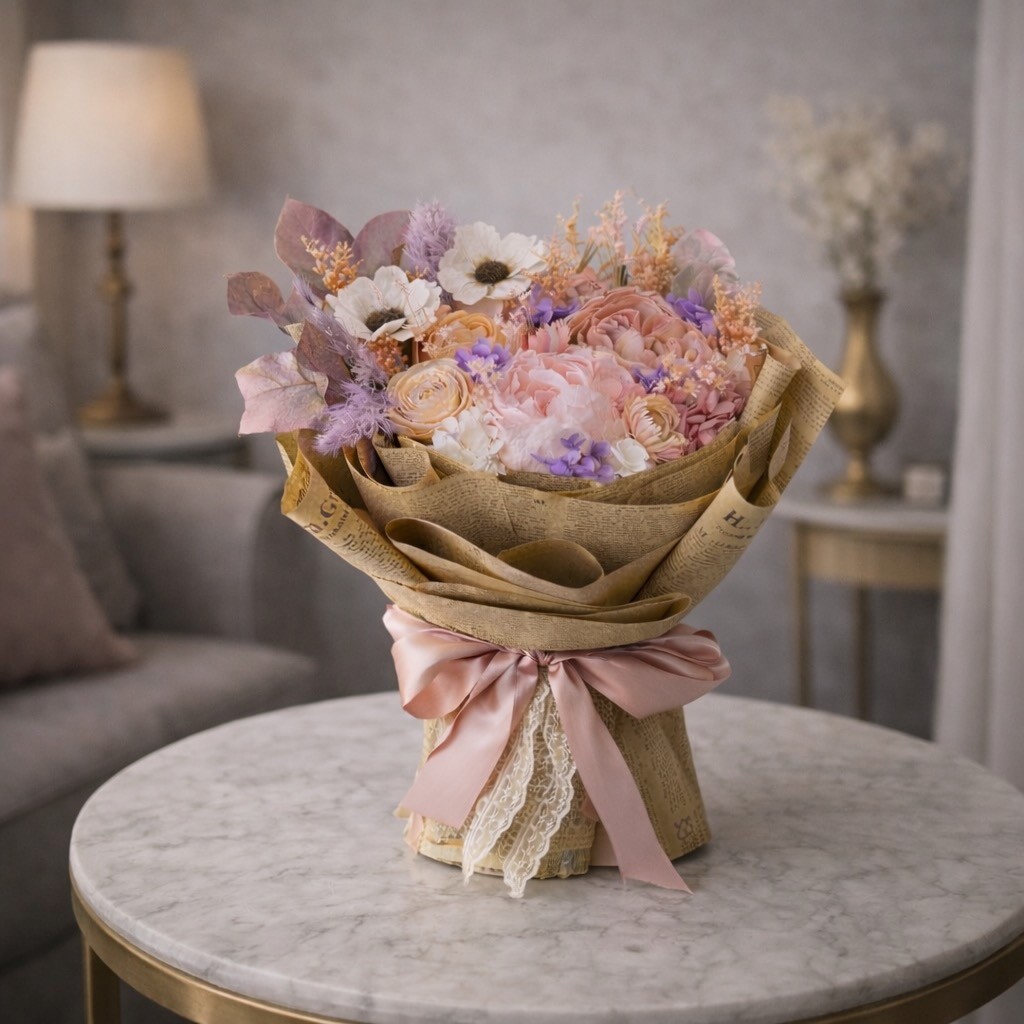 Luxury Preserved Flowers Bouquet - Peonies, Anemones, Ranunculus and Hydrangeas