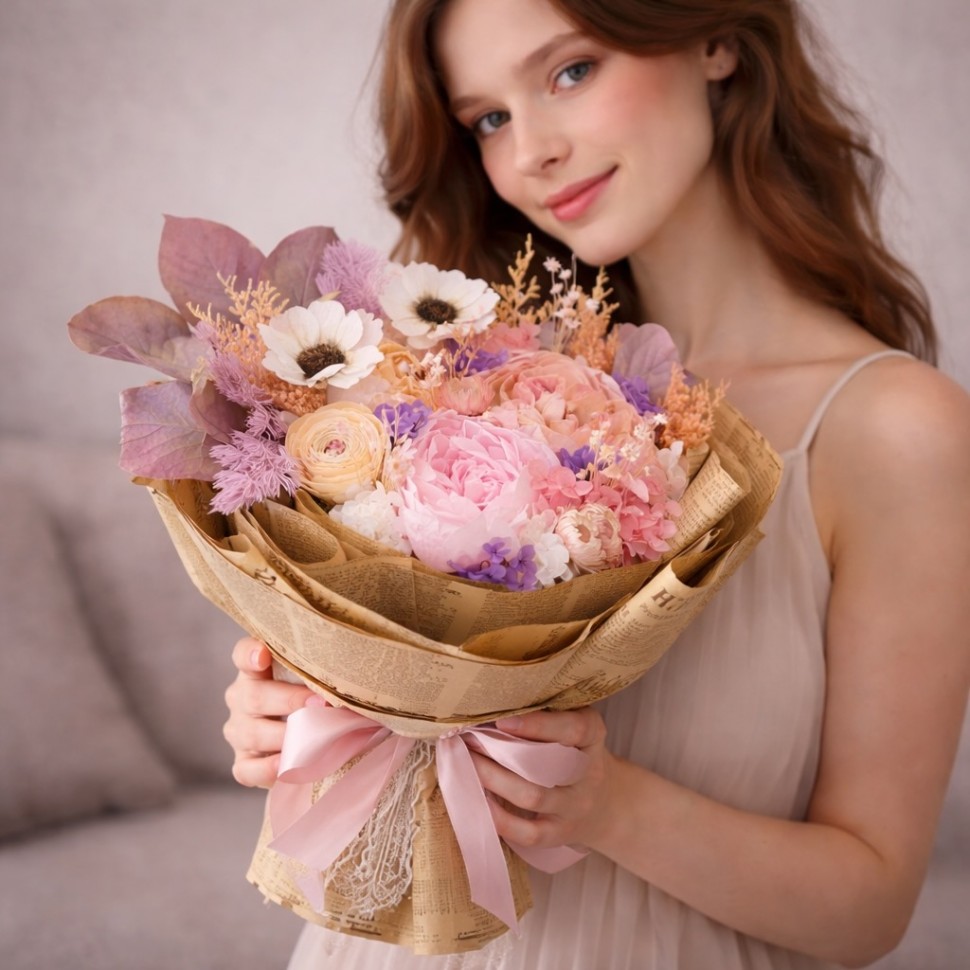 Luxury Preserved Flowers Bouquet - Peonies, Anemones, Ranunculus and