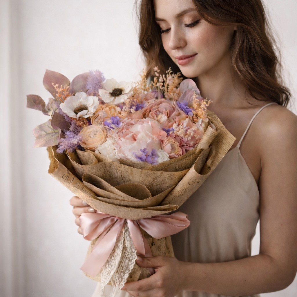 Luxury Preserved Flowers Bouquet - Peonies, Anemones, Ranunculus and Hydrangeas