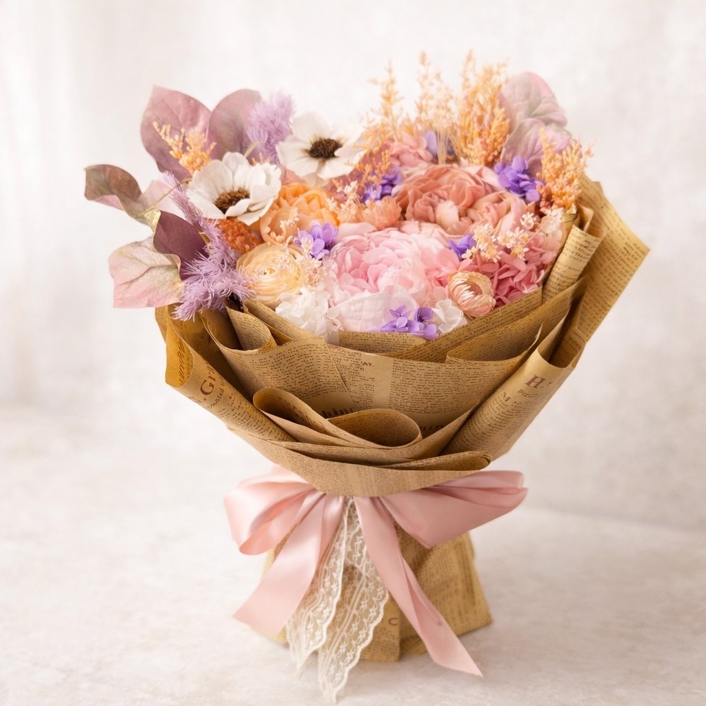 Luxury Preserved Flowers Bouquet - Peonies, Anemones, Ranunculus and Hydrangeas