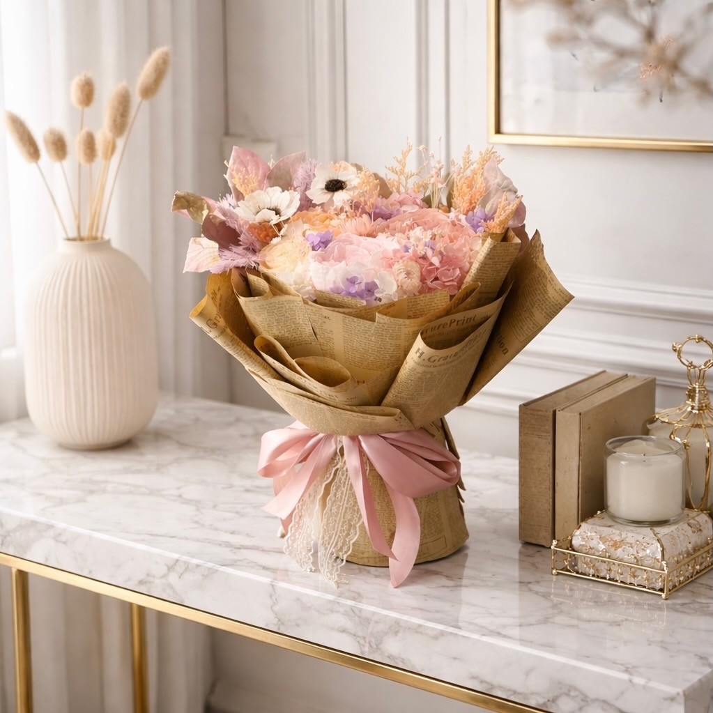 Luxury Preserved Flowers Bouquet - Peonies, Anemones, Ranunculus and Hydrangeas