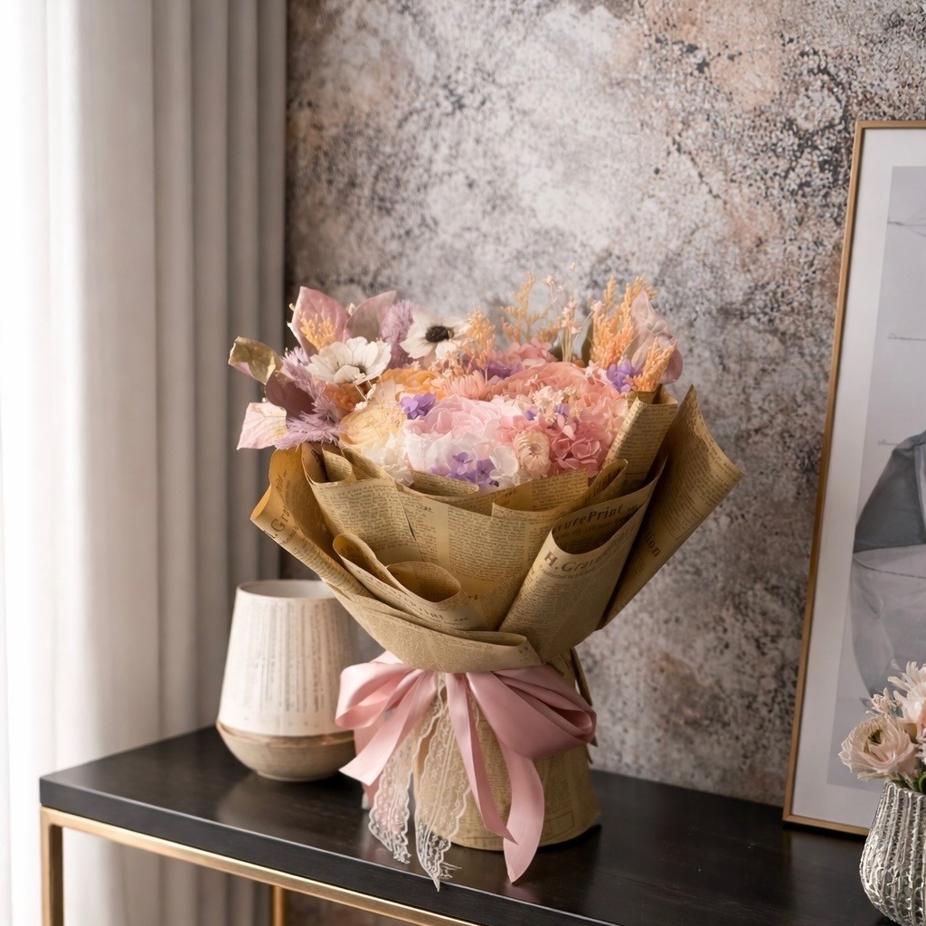 Luxury Preserved Flowers Bouquet - Peonies, Anemones, Ranunculus and Hydrangeas