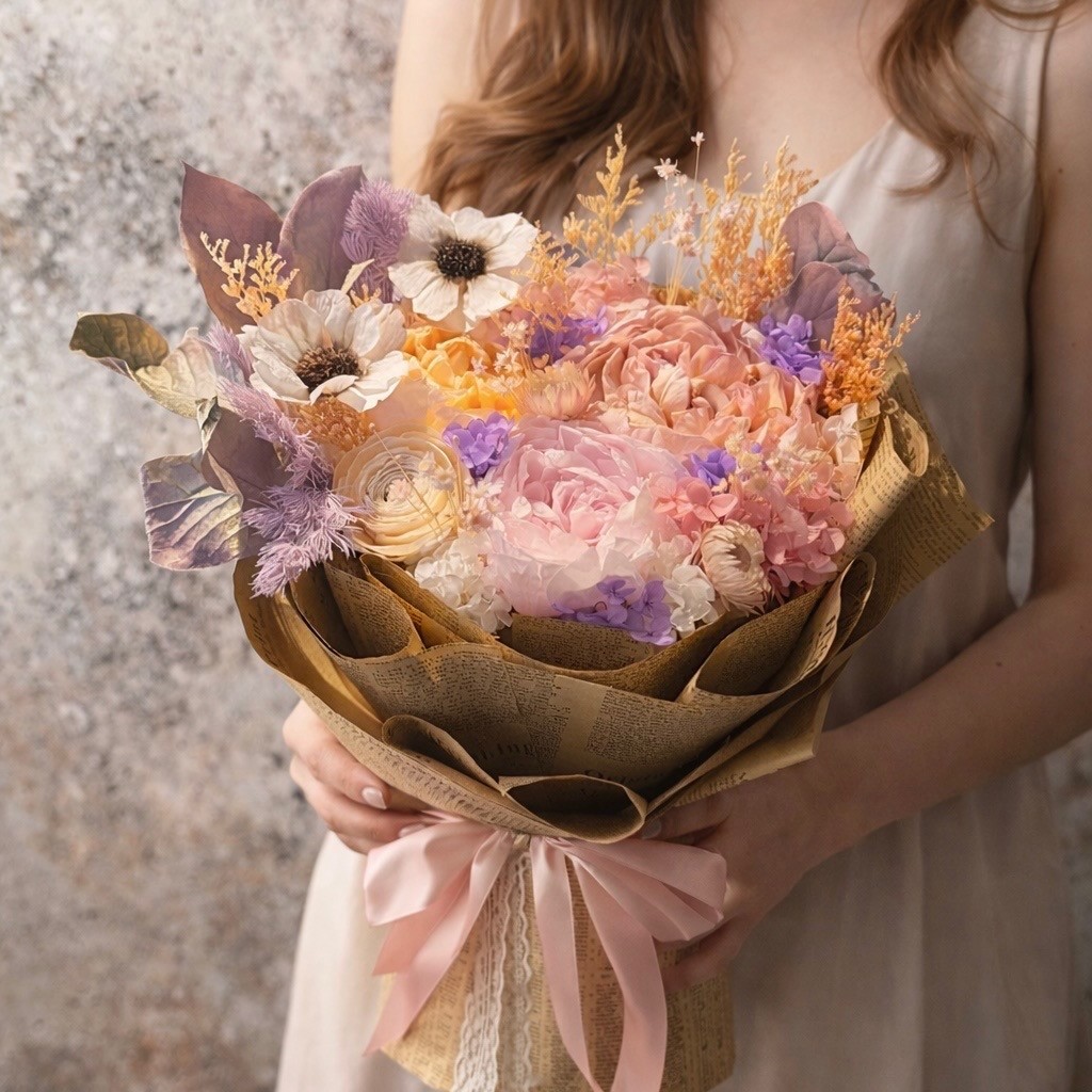 Luxury Preserved Flowers Bouquet - Peonies, Anemones, Ranunculus and Hydrangeas