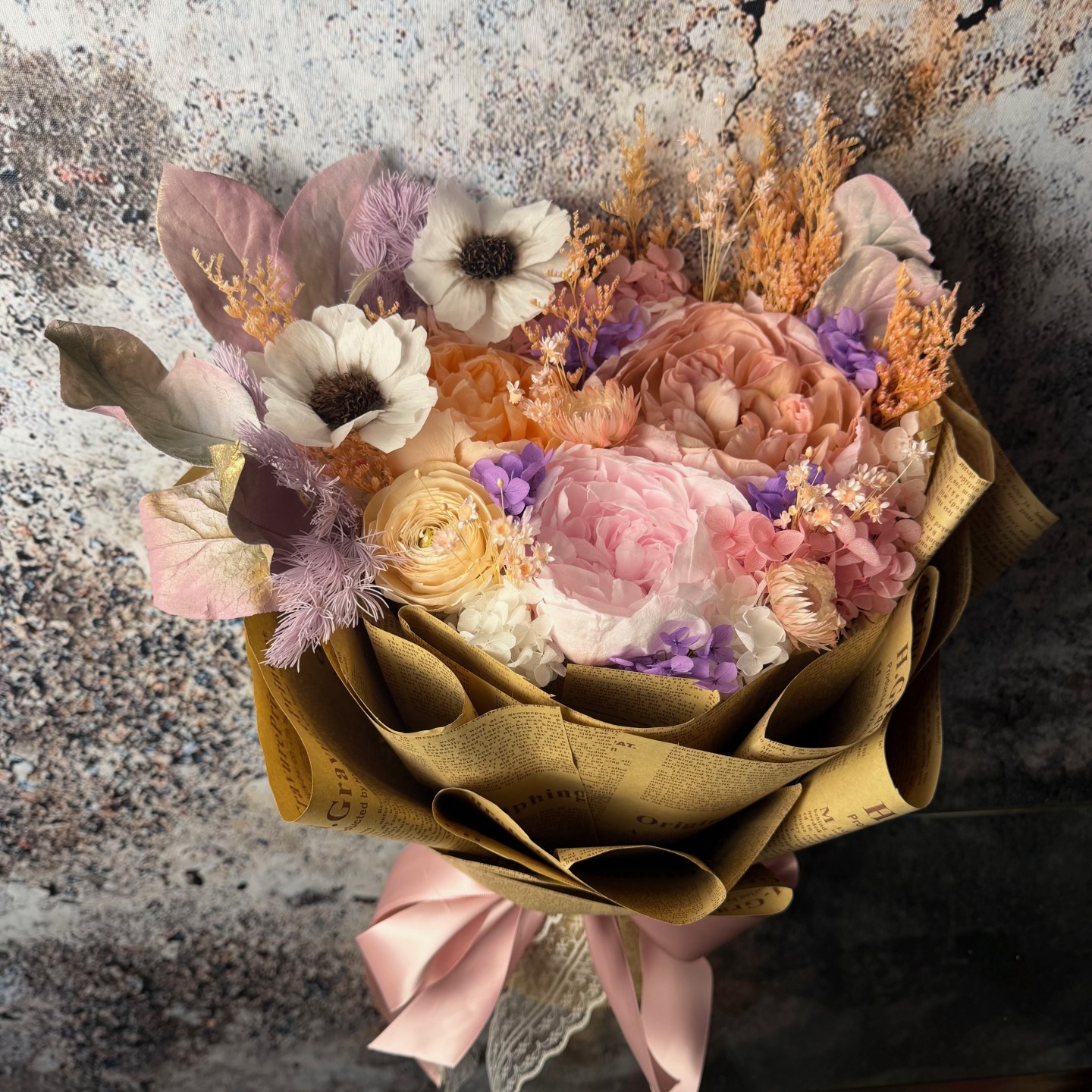 Luxury Preserved Flowers Bouquet - Peonies, Anemones, Ranunculus and Hydrangeas