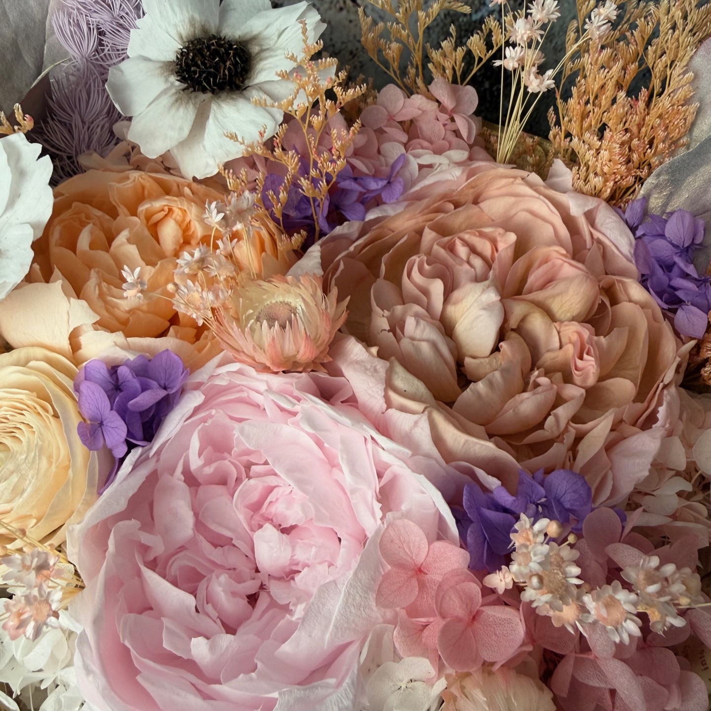 Luxury Preserved Flowers Bouquet - Peonies, Anemones, Ranunculus and Hydrangeas