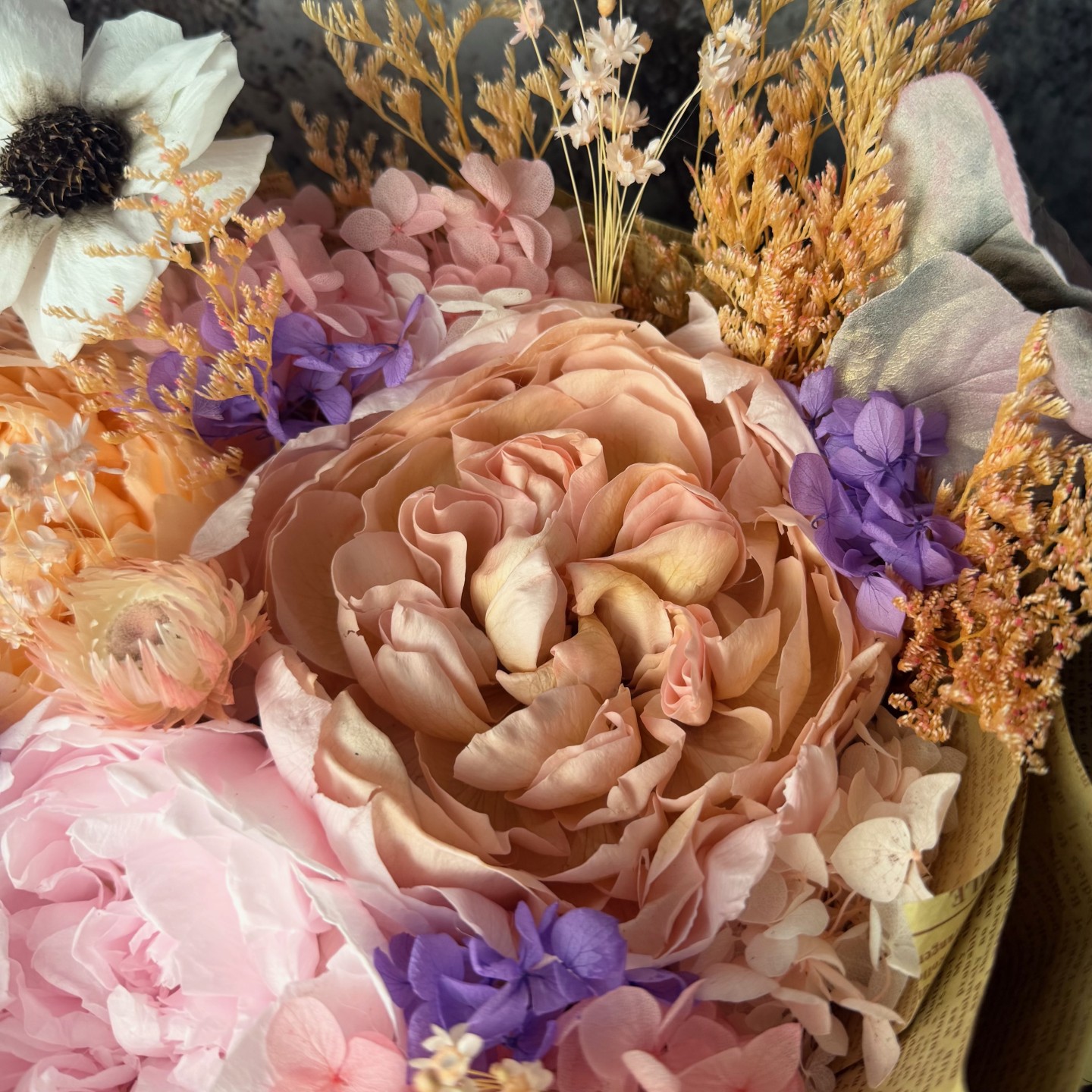 Luxury Preserved Flowers Bouquet - Peonies, Anemones, Ranunculus and Hydrangeas