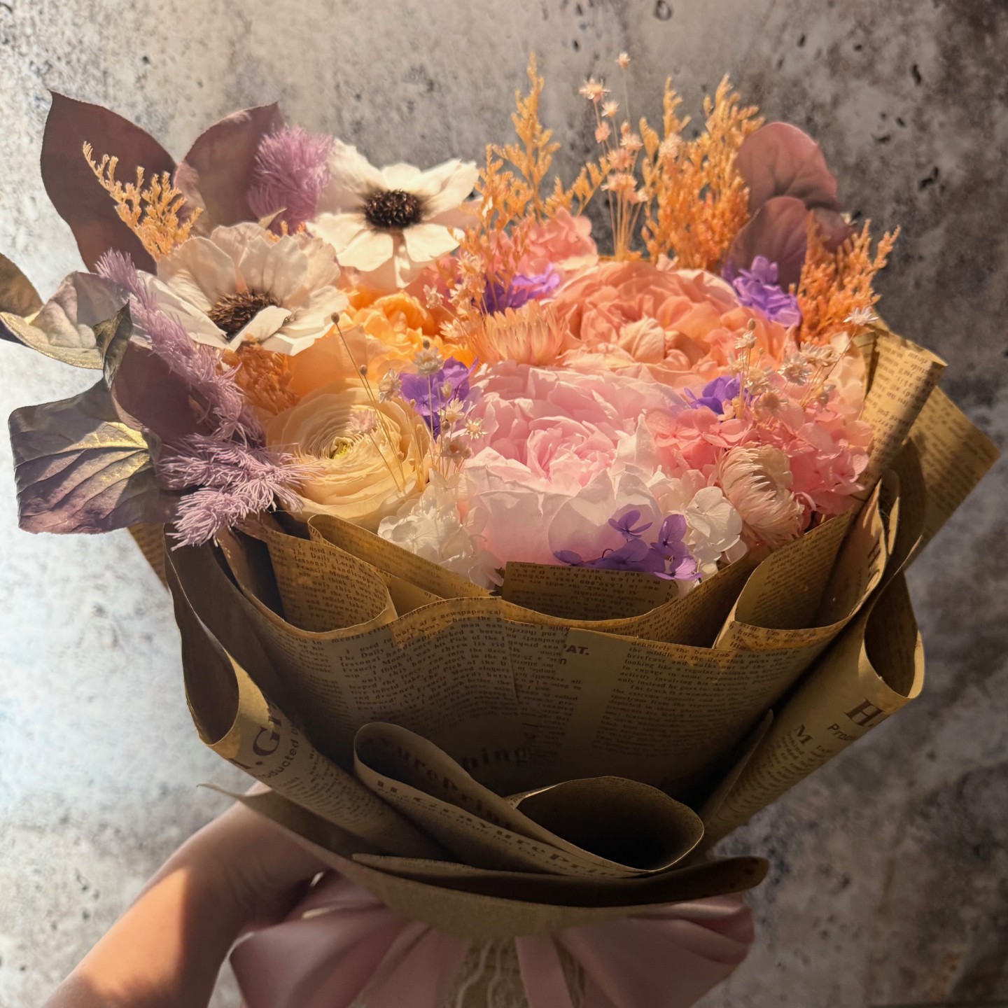 Luxury Preserved Flowers Bouquet - Peonies, Anemones, Ranunculus and Hydrangeas