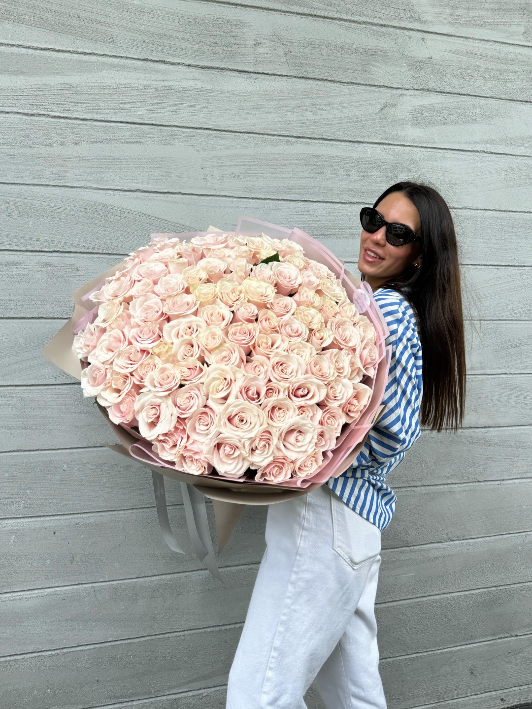 100 Light Pink Roses Hand-Tied Bouquet