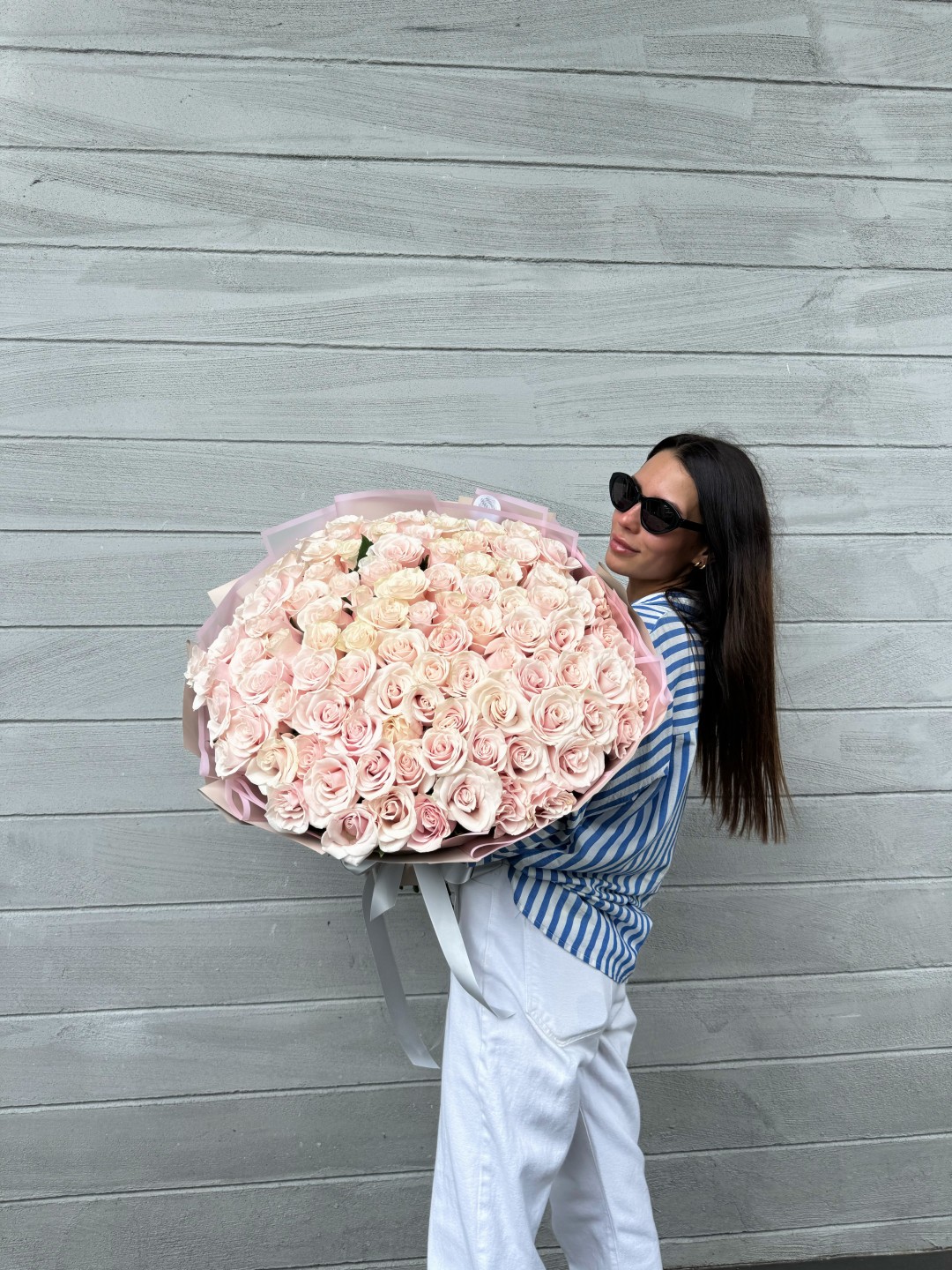 100 Light Pink Roses Hand-Tied Bouquet