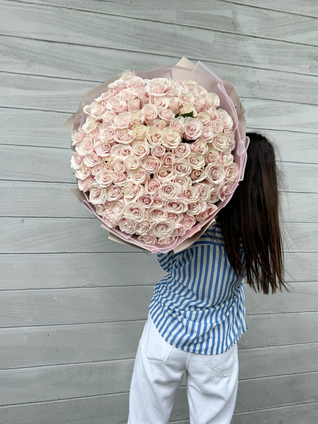100 Light Pink Roses Hand-Tied Bouquet