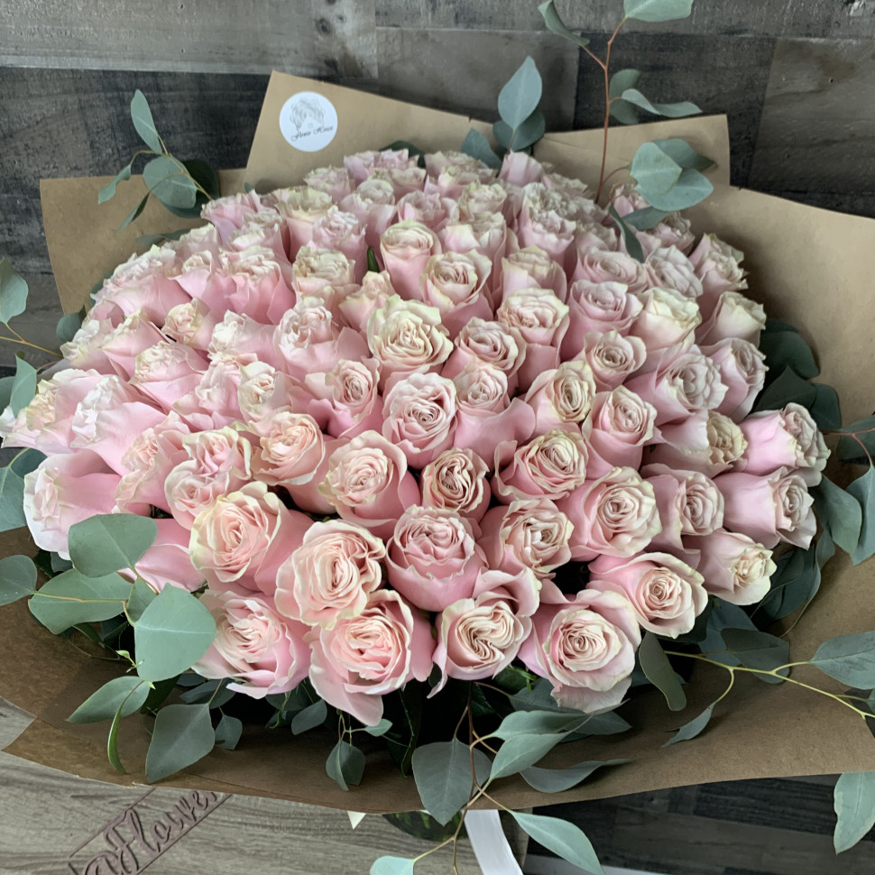 100 Light Pink Roses Hand-Tied Bouquet