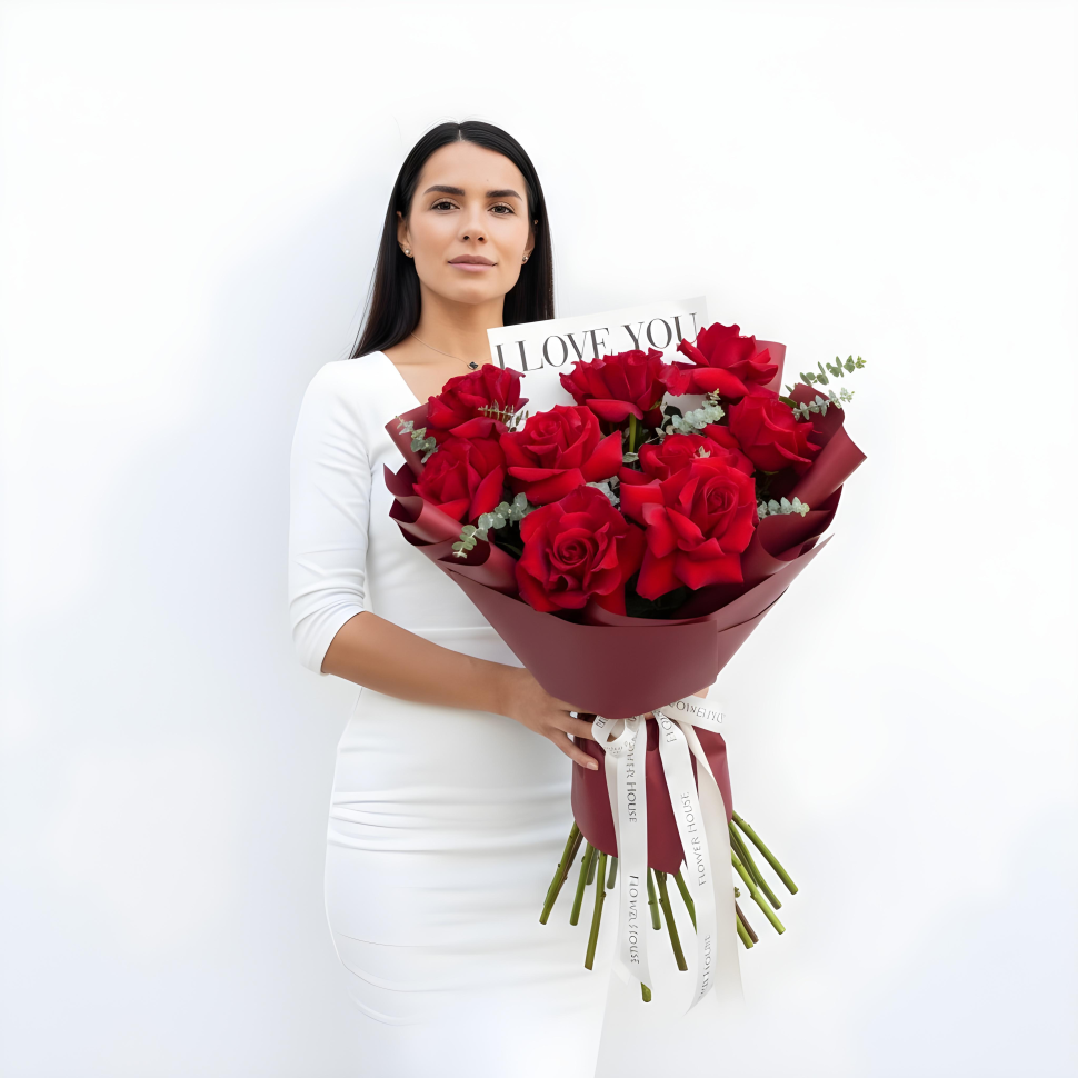 Red Rosed Love You Cloud Fresh Hand Tied Flower Bouquet
