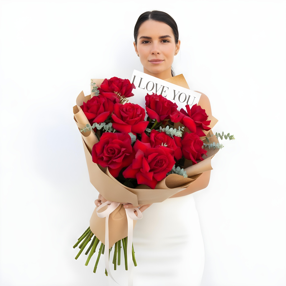 Red Rosed Love You Cloud Fresh Hand Tied Flower Bouquet