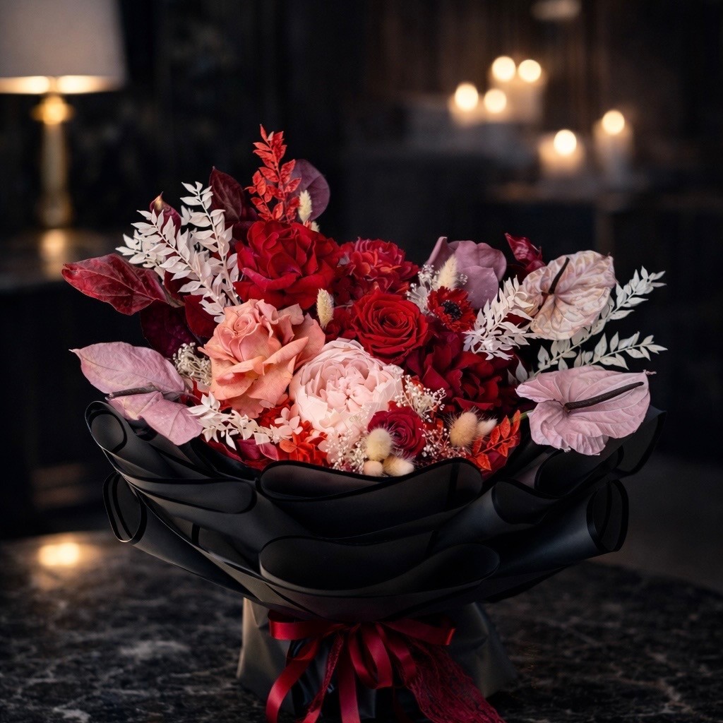 Luxury Preserved Flowers Bouquet - Pink Peony, Anemone, Hydrangeas and Anthuriums Luxury Preserved Flowers Bouquet - Pink Peony, Anemone, Hydrangeas and Anthuriums