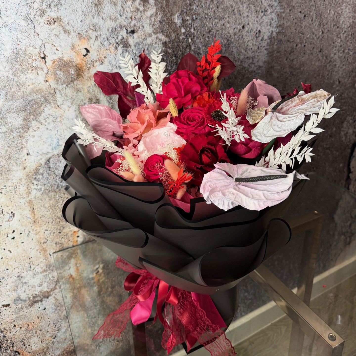 Luxury Preserved Flowers Bouquet - Pink Peony, Anemone, Hydrangeas and Anthuriums Luxury Preserved Flowers Bouquet - Pink Peony, Anemone, Hydrangeas and Anthuriums