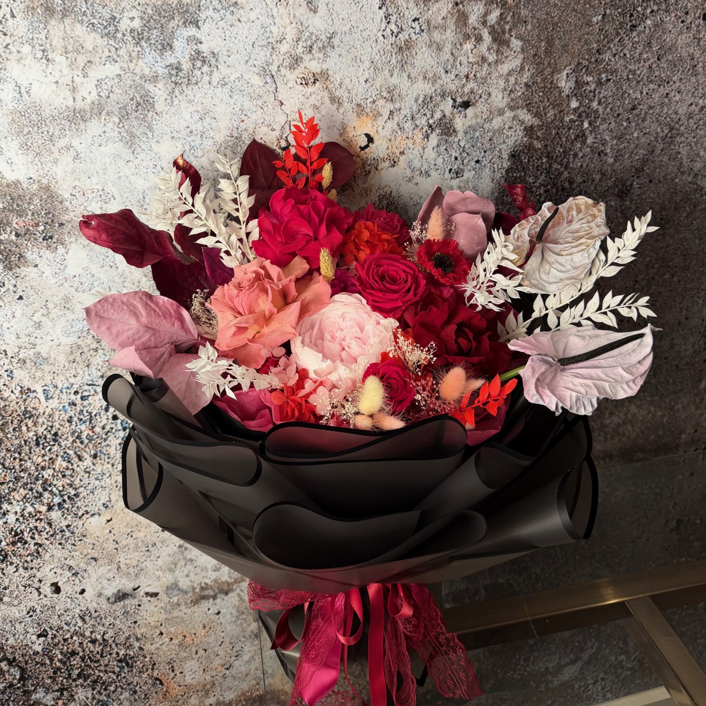 Luxury Preserved Flowers Bouquet - Pink Peony, Anemone, Hydrangeas and Anthuriums Luxury Preserved Flowers Bouquet - Pink Peony, Anemone, Hydrangeas and Anthuriums