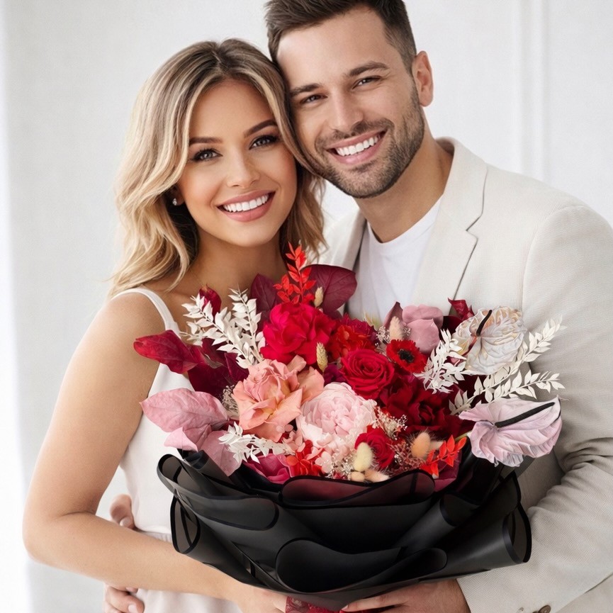 Luxury Preserved Flowers Bouquet - Pink Peony, Anemone, Hydrangeas and Anthuriums Luxury Preserved Flowers Bouquet - Pink Peony, Anemone, Hydrangeas and Anthuriums