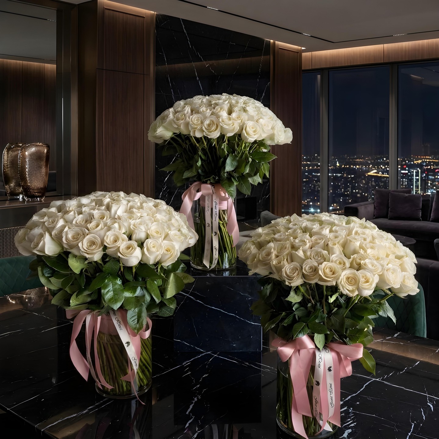The Prestige Trio – 300 Roses in Vases