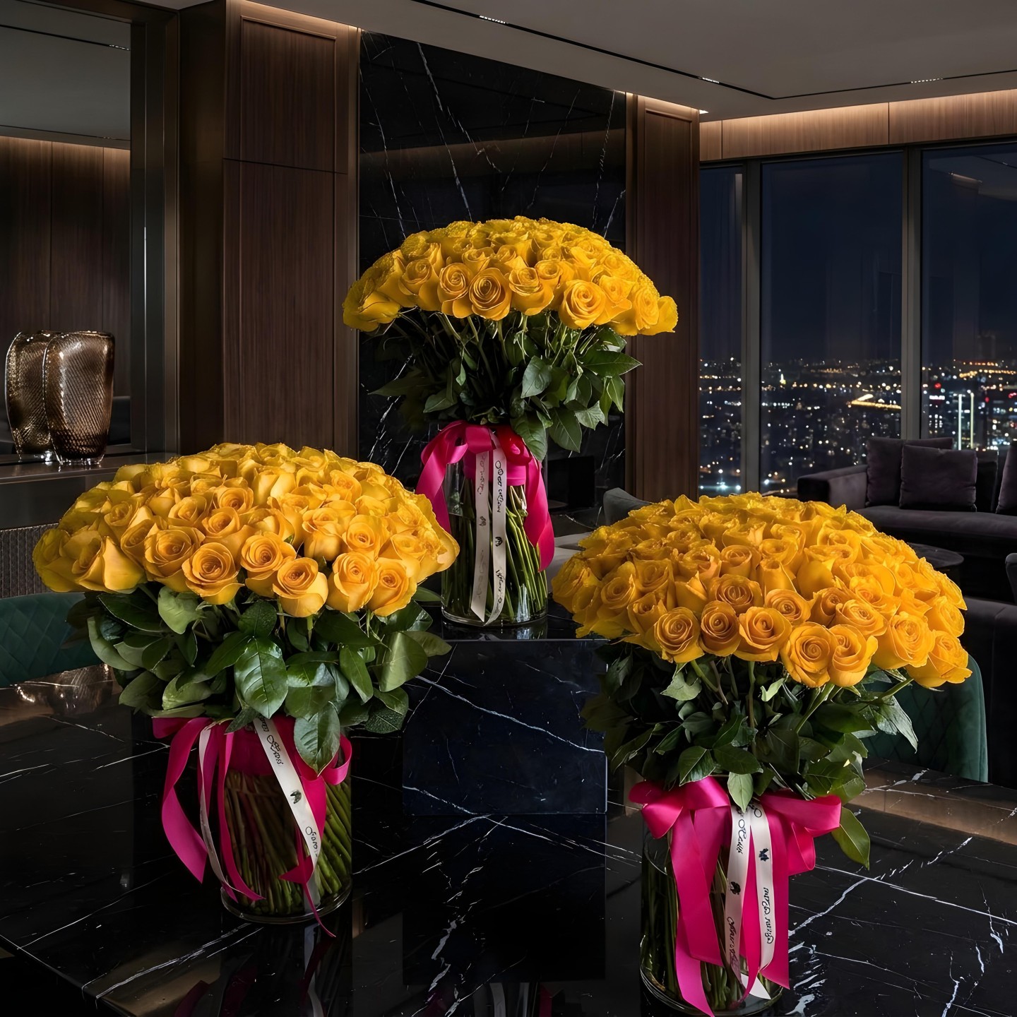 The Prestige Trio – 300 Roses in Vases