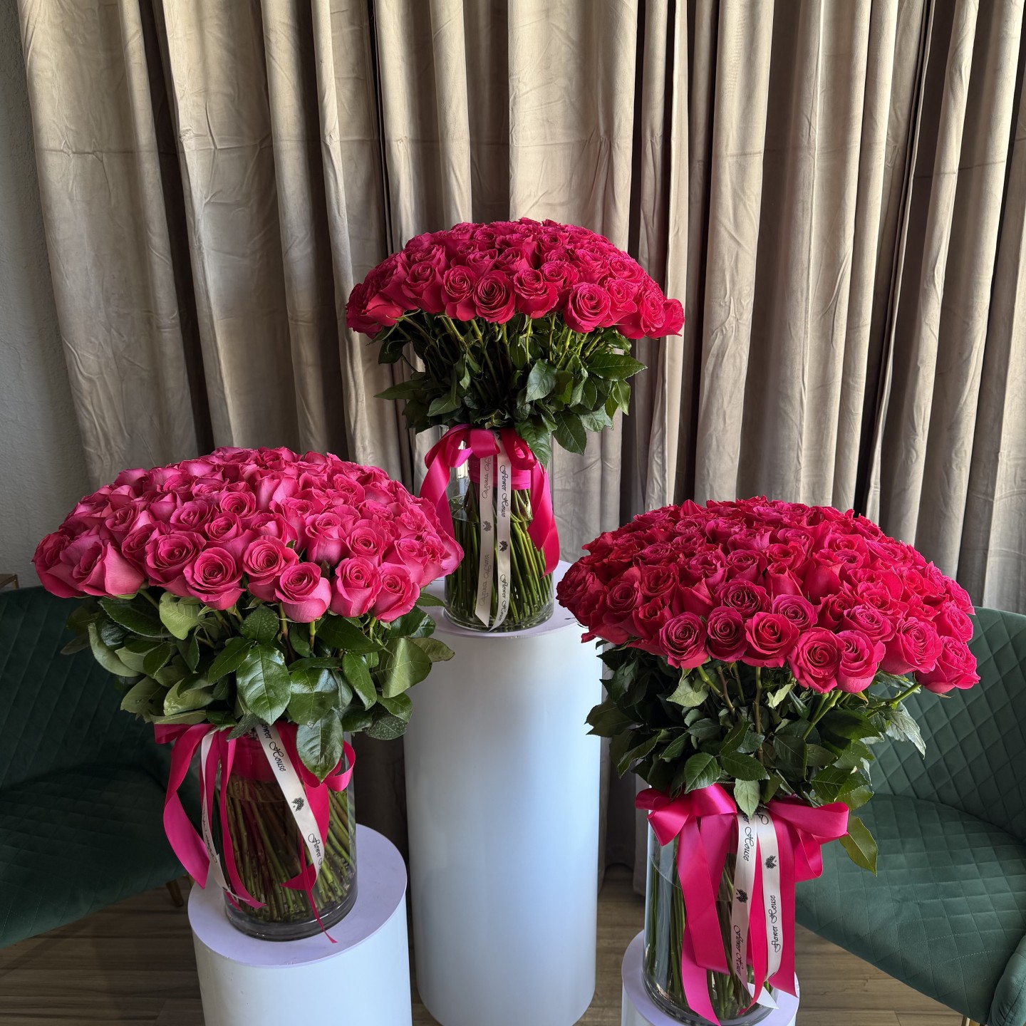 The Prestige Trio – 300 Roses in Vases