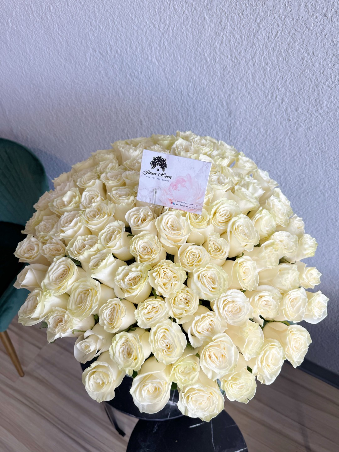 100 White Roses Hand-Tied Bouquet
