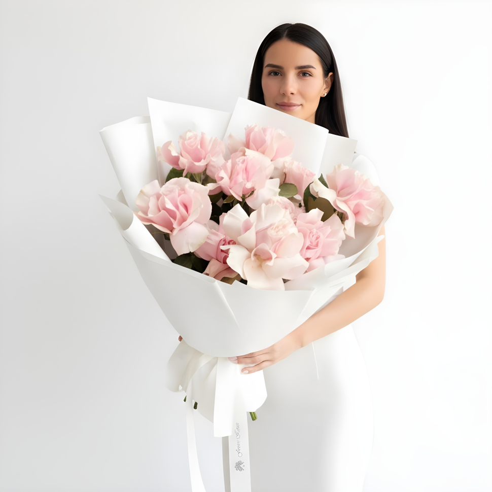 Pink Rosed Cloud Fresh Hand Tied Flower Bouquet