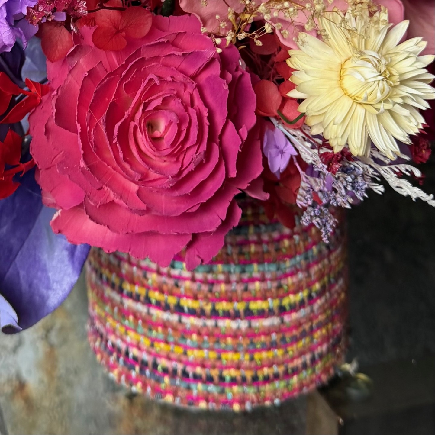 Tweed Box with Preserved Roses And Hydrangeas