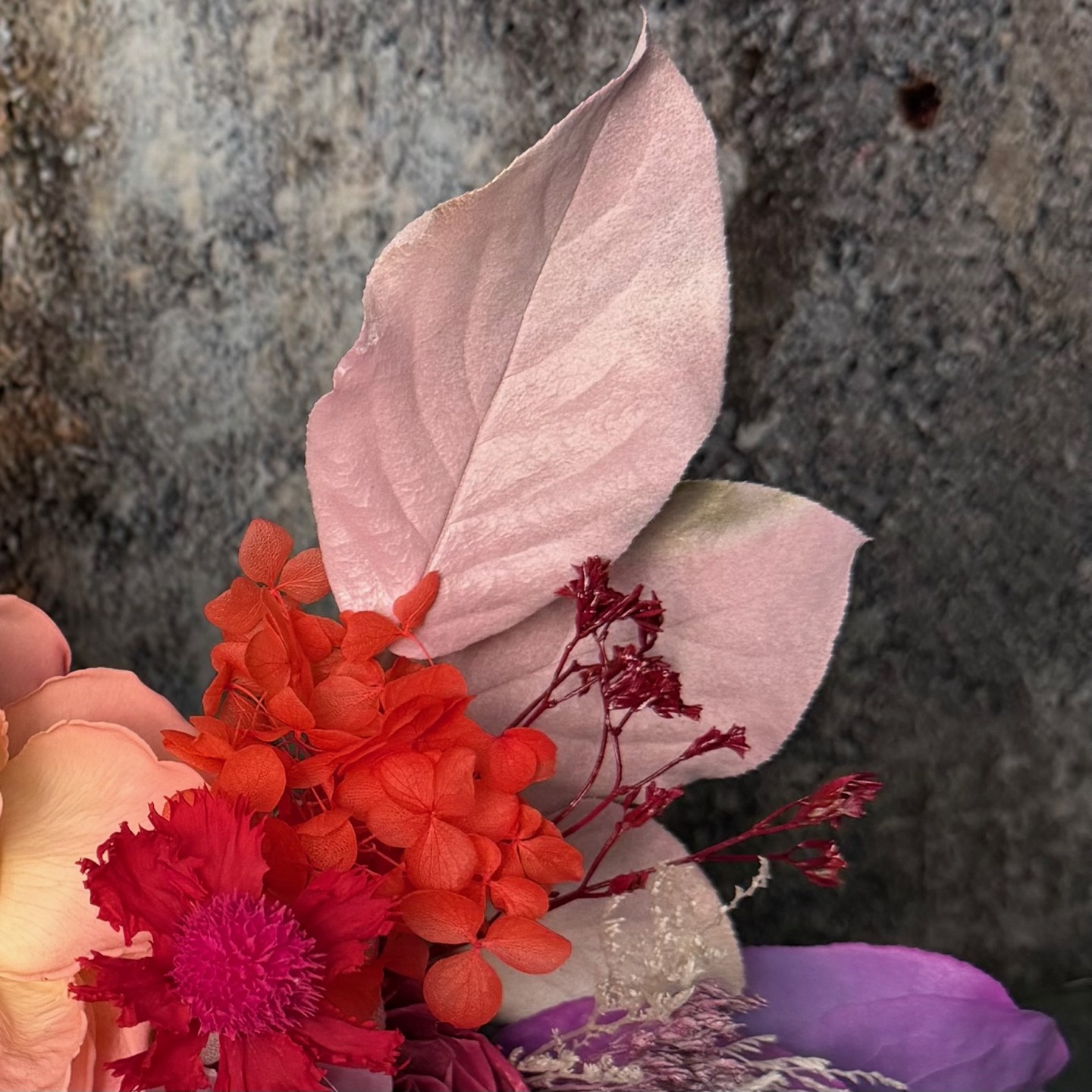 Tweed Box with Preserved Roses And Hydrangeas