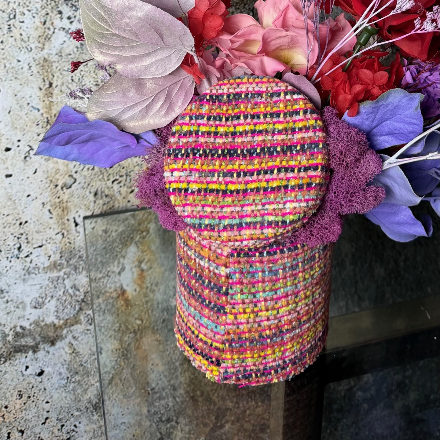 Tweed Box with Preserved Roses And Hydrangeas